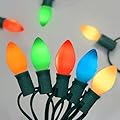 C7 LED Colored Christmas Lights Outdoor, 25FT Vintage Colorful Christmas Lights with 25 LED Ceramic Glass Multicolor Bulbs for Xmas Roofline Indoor Outdoor Garden Patio Yard Decoration, Green Wire