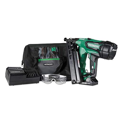 Hitachi NT1865DMA 18V Cordless Angled Finish Nailer, Brushless Motor, 15 Gauge, 1-1/4" to 2-1/2" Nails, Compact 3.0 Ah Lithium Ion Battery, Zero Ramp-Up Time, Lifetime Tool Warranty