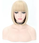 COSYMAY Short Wig 12''Blonde Wig with Bangs Bob Wig Synthetic Wigs Halloween Party Cosplay Wigs A...