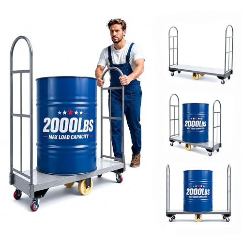 2000LBS Heavy Duty U-Boat Platform Truck, 60.5" L x 15.7" W Narrow Aisle U-Boat Platform Truck Dolly w/6 Wheels and Foot Brake, Industrial Utility Cart for Warehouse, Job Site (64.6"x 15.7"x51.2")