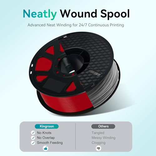 Image of Kingroon PLA Filament 1.75mm, 1kg Spool (2.2lbs), + /- 0.02mm Tolerance, Smooth 3D Printing Filament, Fits for Most FDM 3D Printers, Red