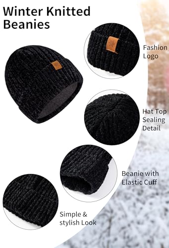 Winter Beanie Hat Scarf Gloves Set for Women, Womens Beanie Long Scarf Neck Warmer Touchscreen Gloves 3 in 1 Set