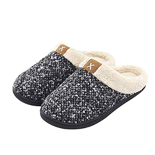 DoGeek Women's Slipper Comfort Slip On Memory Foam Slippers Faux Fur Lining Slip-on Clog Scuff House Shoes Indoor & Outdoor Black/White