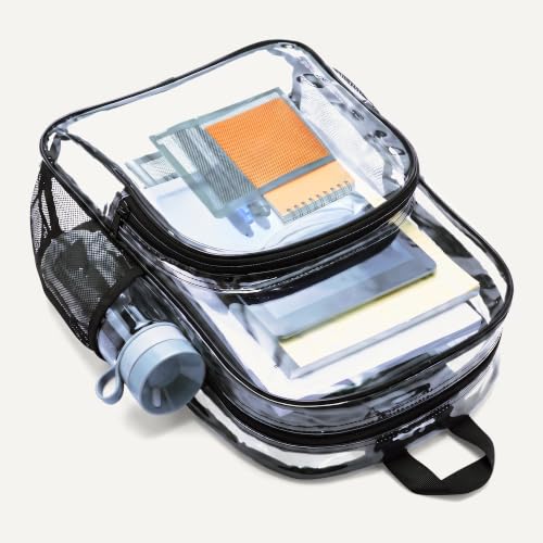 Image of Amazon Basics Transparent Clear School Backpack, Water-Resistant PVC Plastic, Reinforced Shoulder Straps, 17 x 7 x 13 in