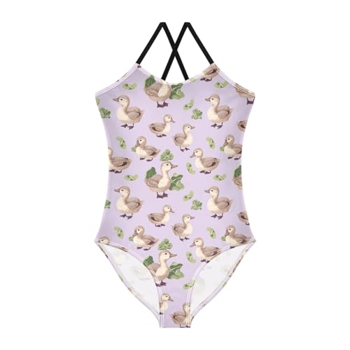 senya Girls Swimsuits One-Piece Swimwear Tie Bathing Suit Beach Summer Round Neck 7-8T Duck Vegetables Pattern