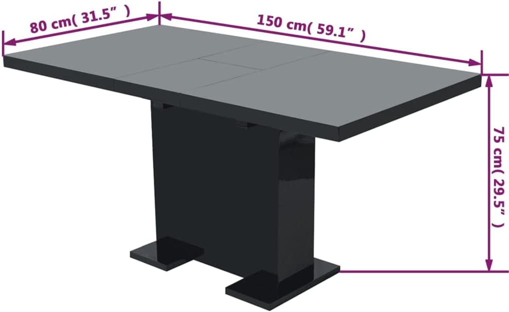 Image of the vidaXL dining table in its extended configuration, showing dimensions of 150 cm length.