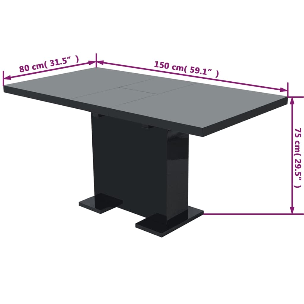 Tavolo da Pranzo Allungabile Nero Lucido in MDF 120-150 cm | Soluzione salvaspazio per la cucina e la sala da pranzo con superficie riflettente e gambe in metallo.