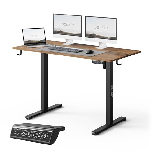 SENSE7 Nojo Light Bureau Électrique Chêne Noir 120x60cm – Bureau Réglable Élégant Finition Bois avec Mémoire – Idéal de Direction, Style Industriel