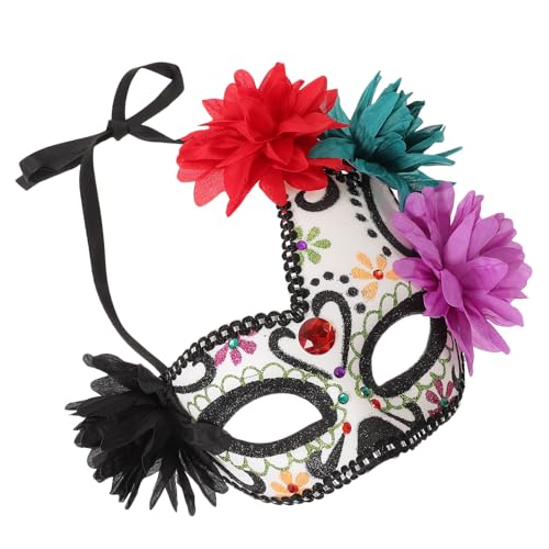 Uonlytech Máscara de Calavera Mexicana para Día de Muertos, Ligera y Decorativa, de Plástico y Tela, Adecuado para Cosplay y Festivales de Disfraces