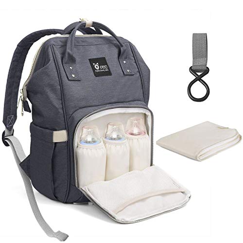 OFUN Sacs à Langer Pour Les Soins De Bébé, Sacs à Dos Imperméables Multifonctions, Sac à Dos De Grande Capacité Maman Daddy Avec Sangle De Poussette Et Tapis De Couches (Gris)