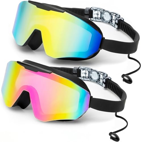Lunettes de natation sans fuite ni buée lot de 2 lunettes grand champ vision avec bouchons oreilles