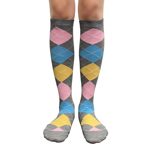 Image of Couver Women's Argyle Knee High Socks - Soft Acrylic Over the Calf Tube Style Socks for Casual Athletic - One Size