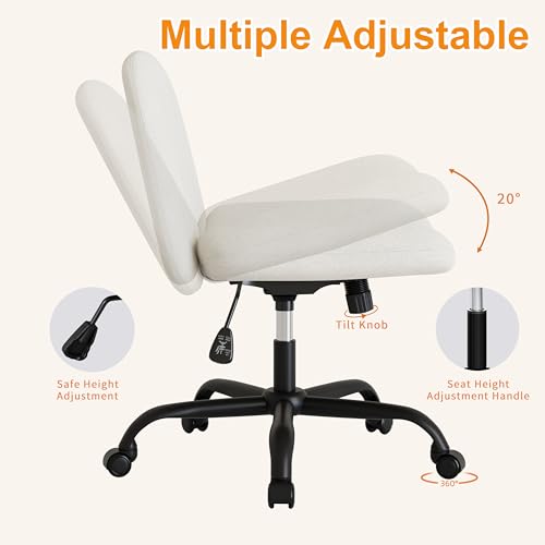 Shintenchi Criss Cross Chair,Cross Legged Office Seat with Wheels Armless Swivel Vanity Chair,Height Adjustable Wide Computer Task Seating for Home Office,White image 1