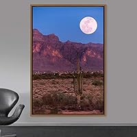 Framed Canvas Wall Art Moon Astronomy & Space Bedroom Colorful Contemporary Moon Multicolor Photography - 16x24 inches