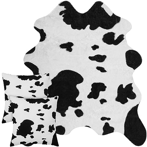 Amylove Kuhfell-Teppich und 2 Kissenbezüge mit Kuh-Motiv,...