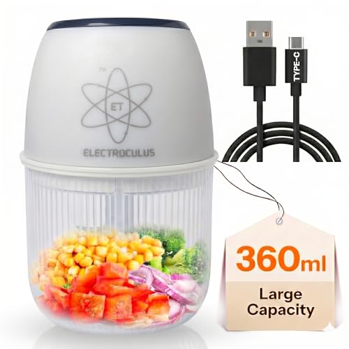 Image of Rechargeable mini electric chopper for kitchen,360 ml, Food Grade Bowl, Stainless Steel Blades, One Touch operation, Mincing Garlic, Ginger, Onion, Vegetable,Nuts(color-SMOKE WHITE)
