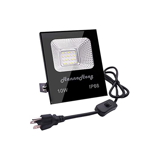 HANNAHONG-10W-LED-Flood-Light-with-ONOff-Switch-Plug-inCool-WhiteSecurityWorkPlant-Grow-Outdoor-LightIP66-WaterproofReflector-Spotlight-for-Porch-GaragePatioYardGarden