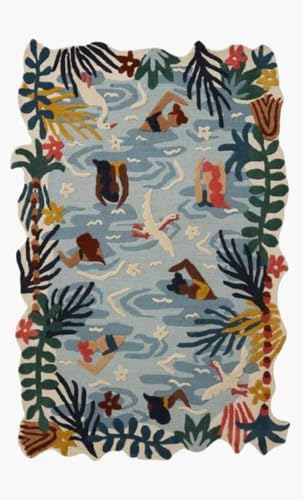Image of Handmade Tufted Irregular Shape Wool Area Rug Botanical Design, Thick & Soft Carpet for Living Room, Bedroom Hall Room Color Multi Size 6X8 feet (180x240cm)