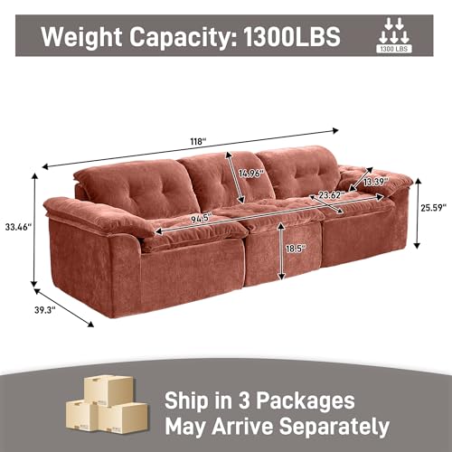 Image of Oversized Modular Sectional Sofa, Large Modern Cloud Sectional Couch with Seat Cushion, Boneless 3 Seater Couch for Living Room, Apartments, No Assembly Required, Orange