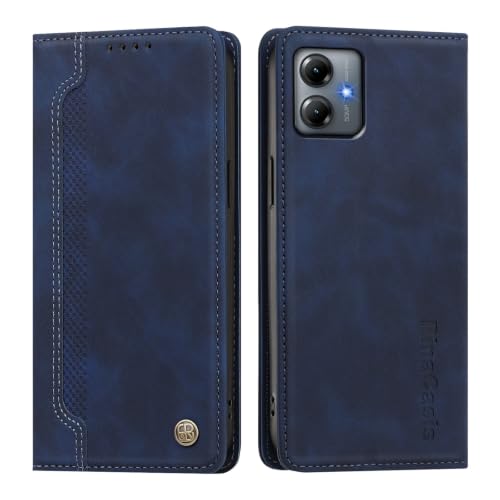 rongki Leather Case for Motorola Moto G14, Slim Fit Leather Folio Wallet Case with Magnetic Lock Card Holder Adjustable Kickstand Cover for Motorola Moto G14, Darkblue