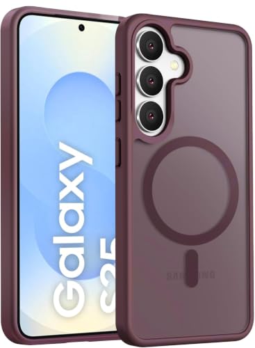 Image of Elzzi Magnetic Cover for Samsung S25 Case [MIL-Grade Drop Tested & Compatible with MagSafe] Translucent Matte TPU + Hard PC Back Cover, Anti-Scratch Shockproof Phone Case (Wine)