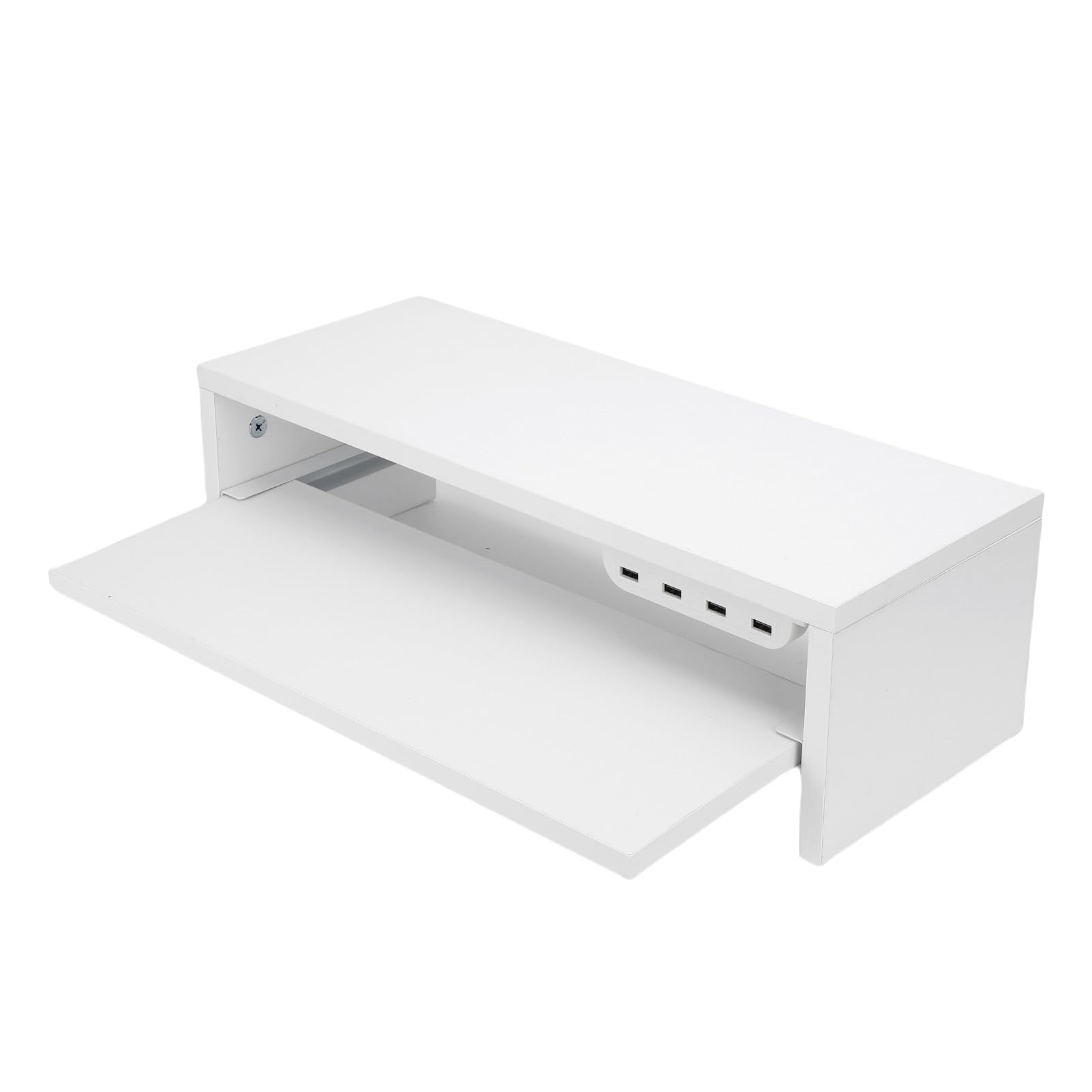 Cryfokt Solidna Drewniana Podstawka Pod Laptopa z Gniazdkami Elektrycznymi i Uporządkowaniem Kabli Zapewniająca Wygodne środowisko Pracy, Stojak Ekspozycyjny 19,7 X 7,9 X 5,9 Cala (kremowa biel)