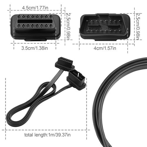 Image of OBD Slim Extension Cable,16 Pin OBD2 Male to Female Ribbon Extension Wire, Diagnostic Universal OBD II Convert Cable (90-Degree 16-pin Male Connector)