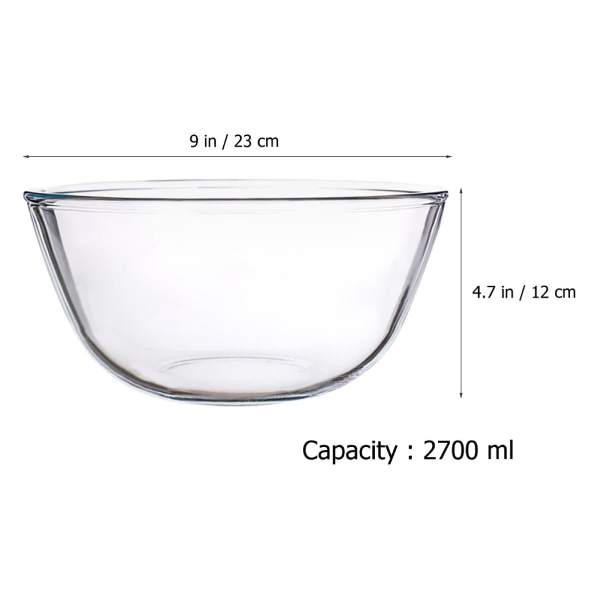 Ensaladera Bol Redondo Elegante para Microondas de Vidrio Transparente de 2700ml y Reutilizable para Cocina y Servir Ensaladas
