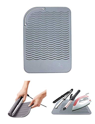 Image of Heat Resistant Glove with Silicone Bump Mat for Curling Iron, Hair Straightener, Flat Irons - 9 x 6.5 Food Grade Mat, Grey