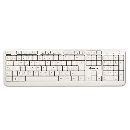 NGS Spike Teclado con Cable Conexión USB con 12 Teclas Multimedia, Teclado de Membrana Color Blanco (QWERTY Español)