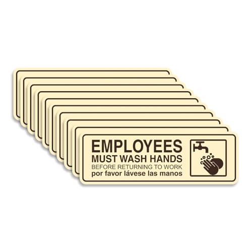 Standard Employees Must Wash Hands Door/Wall Sign - Ivory/Dark Brown - Large (10 Pack)