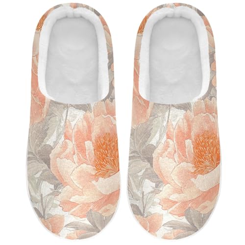 JUNZAN Cartoon Peonies Neutral Mens Cotton Slipper Winter Memory Foam Bedroom Slippers for Indoor Birthday Presents 6-7
