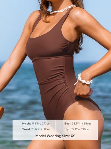 CUPSHE Women's One Piece Swimsuit Square Neck Bathing Suit Wide Straps Back Hook Cutout Ruched Swimwear3