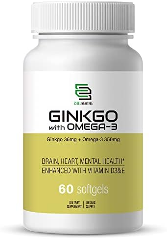 ESSEL NEWTREE Ginkgo with Omega-3 – 60 Softgels Fish Oil EPA and DHA Vitamin D3 Serving Size 1302mg