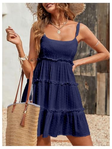 Image of MakeMeChic Women's Boho Mini Dress Summer Vacation Sundress Dots Sleeveless Cami Country Short Dress