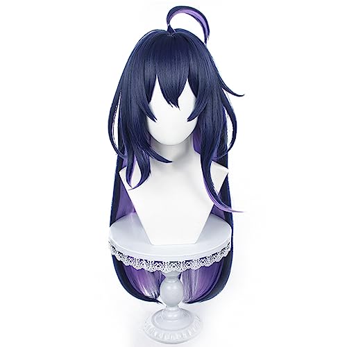 Dark Blue Mixed Purple Long Straight Hair Heat Resistant Synthetic Costume Hair for Women Halloween Comic Con Cos Anime Party Replacement Wigs - Image 2
