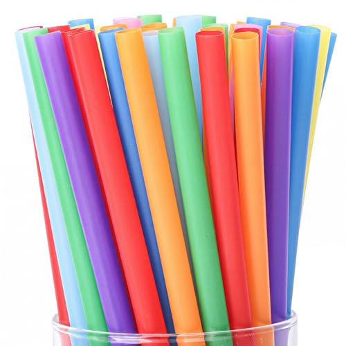 Image of Tomnk 50 Pack Smoothie Straws, 10.3 Inches Straws Disposable, Milkshake Plastic Straws in Assorted Bright Colors