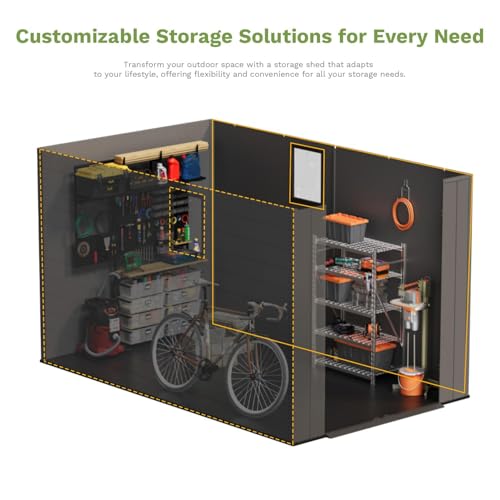Image of Patiowell 6x10 FT Outdoor Storage Shed with Floor, Plastic Resin Garden Shed with Lockable Door&Windows, Weather-Resistant for Lawn Mower, Tool & Backyard Storage (Dark Grey)