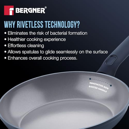 Image of BERGNER Jade 20cm Frypan, Ceramic Non-Stick Coating, Sturdy Soft Touch Handle, PFOA /PFAS /PTFE Free, Consumes Less Oil, Healthy Cooking, Forged Aluminium - Induction and Gas Stove Ready