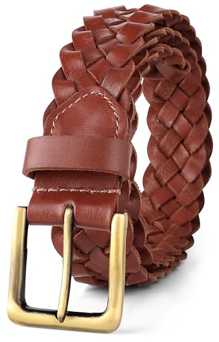 F&L CLASSIC Leather Braided Belts for Men - Mens Casual Woven Leather Belt for Dress Pants,tan,bra220,Size 38