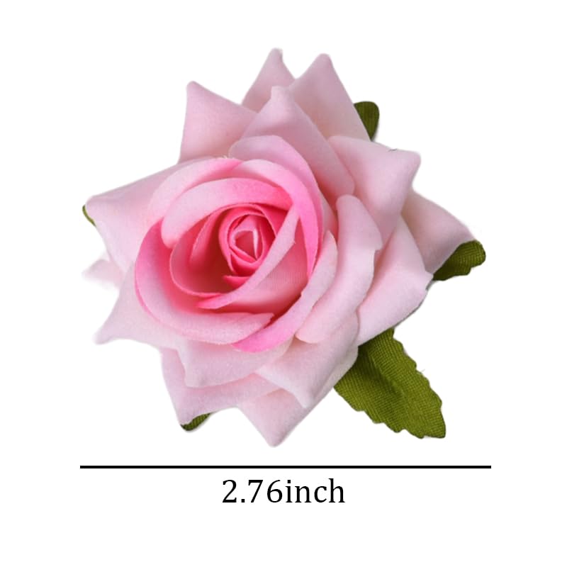Pink Flowe Hair Clips for Women Rose Bridal Hair Accessories for Girls Rose Wedding Hair Barrette for Thick Hair Bridal Hair Pins Flowers Side Hair Barrettes for Women Brides Bridesmaid Hair Clip - Image 4