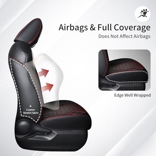 Image of Huidasource Custom Fit RAV4 Front Seat Covers, Waterproof Interior Car Seat Accessories Fit for 19-24 Toyota Rav4 XLE LE XLE Premium Limited(Not for Hybrid /Adventure /TRD Off-Road /Prime, Black&Red)