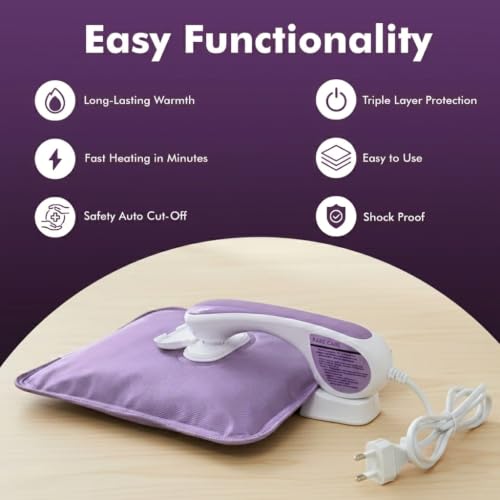 Image of Electric Hot Water Bag For Pain Relief With Velvet Sleeve Heating Pad | 1 Year Warranty | Electric Heating Pad with 6 Layer Cover | Fast Gel Hot Bag (Royal Lavender)
