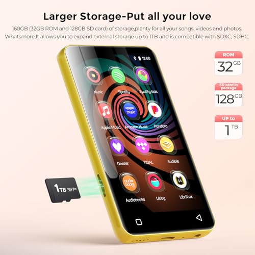 Image of 160GB MP3 Player with Bluetooth and WiFi, innioasis Music Player with Spotify,Pandora,Amazon Music,4 inch Touch Screen Android MP4 MP3 Player for Kids with Libby,Audible(Black Gold)
