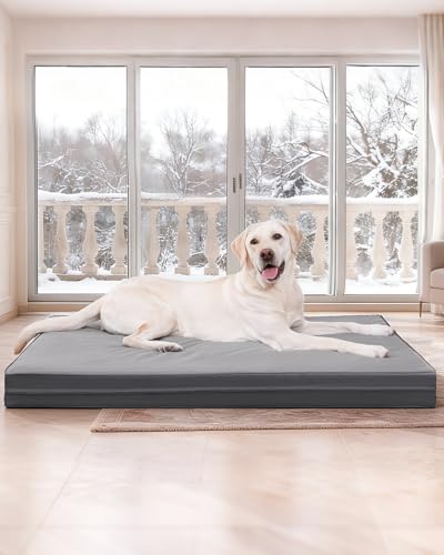 Favodormir Orthopädisches Hundebett Grosse Hunde 119x73cm,Abnehmbare Wassericht Kunstleder-Hülle Hundekissen Hundematratze für große Hunde,Komfortable & Kühlende Für Innen- Und Außenbereich,Grau