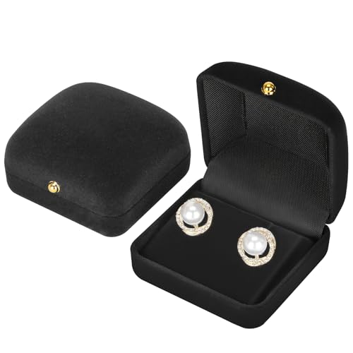 KUKUVR 2 Pieces Velvet Earring Stud Gift Box, Jewelry Holder Display Case for Earring stud cufflinks, Earring Organizer Storage Box for Women Girl (Black)