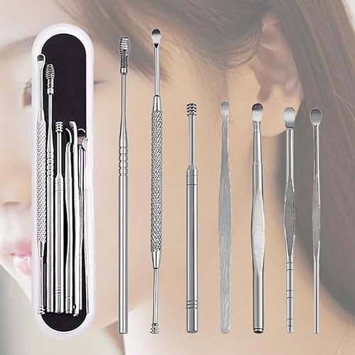Image of Healeved 7pcs Wax Remover Tool Cleaner Kit Scoop Spoon Earwax Removal Tools Storage Box
