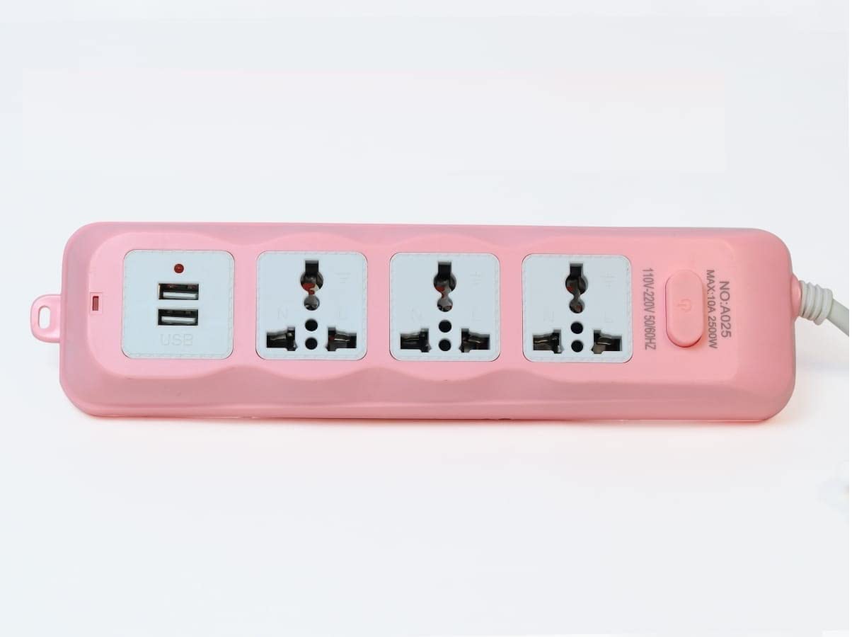 3 Pin Spike Guard (2 mtr) 10 AMP Heavy Duty with 2.1 USB,Neon Indicator,International sockets, Safety Shutter & Surge Protector.-image-44