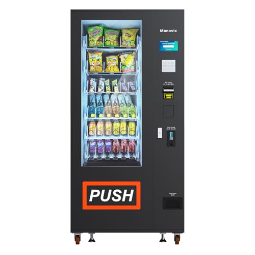 Manovix Refrigerated Beverage Snack Combo Vending Machine for Business, 36 Slots Snacks Drink Commercial Vending Machine Durable Cold Soda Vending Machine with Bill and Coin Acceptor