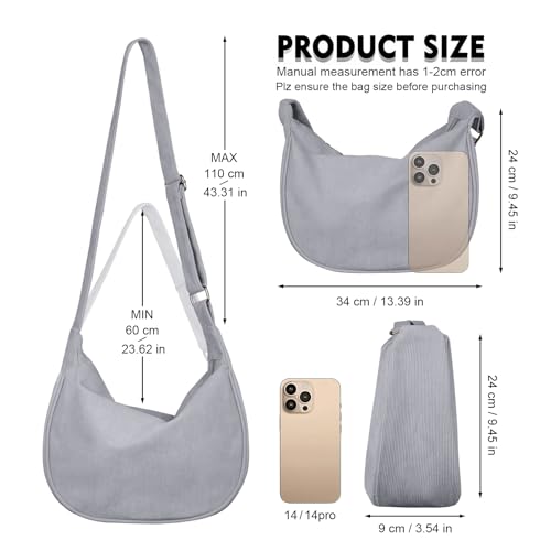 FITDON Corduroy Crescent Crossbody Bag for Women Men, Small Sling Hobos Crossbody Bag Dumpling Bag Crescent Purse with Adjustable Strap, Grey by FITDON - Used condition - Image 6